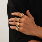 Pleated Lava Metal Gemstone Ring For Men - Viexta