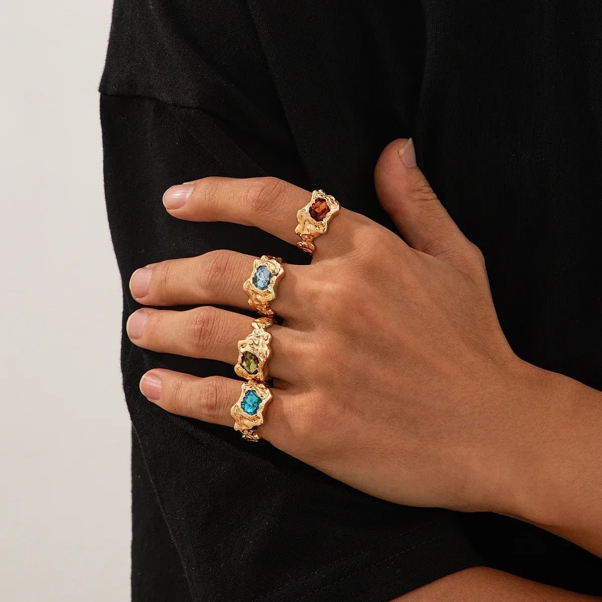 Pleated Lava Metal Gemstone Ring For Men - Viexta