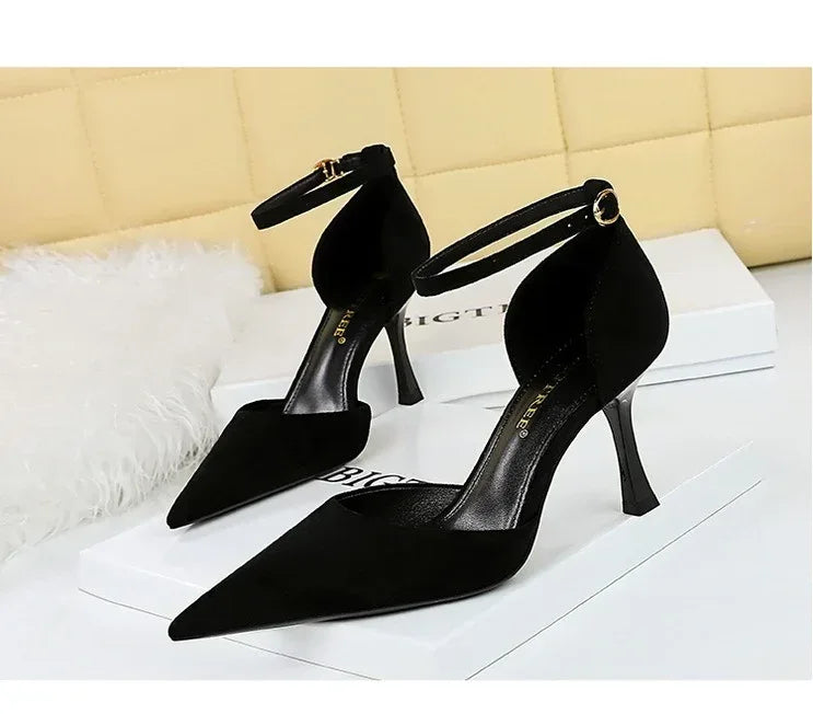 Slimming Suede Shallow Mouth Pointed-toe Heels - Viexta