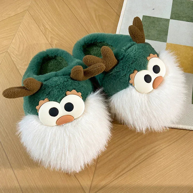 Cute Cartoon Christmas Deer Plush Shoes - Viexta
