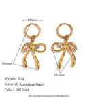 Stainless Steel 18K Gold Plating Rhinestone Bow Pendant Earring Ring