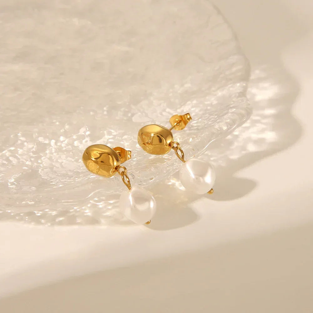 Titanium Steel Irregular High-grade Pearl Earrings For Women - Viexta
