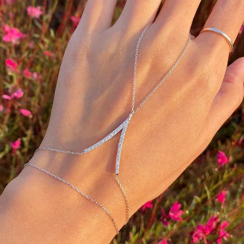 womens-v-finger-silver-double-layer-bracelet - Viexta