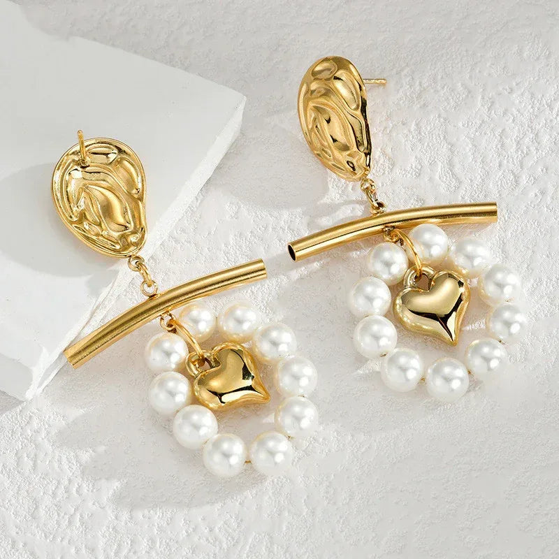 Pearl Tassel Titanium Steel Ear Studs - Viexta