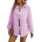 Loose Commute Long Sleeve Striped Shirt - Viexta