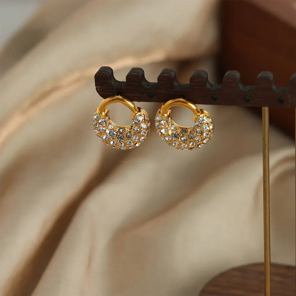 Titanium Steel Rhinestone Earrings - Viexta
