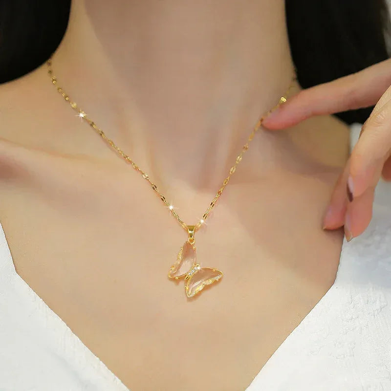 Crystal Butterfly Necklace And Earrings Suite - Viexta
