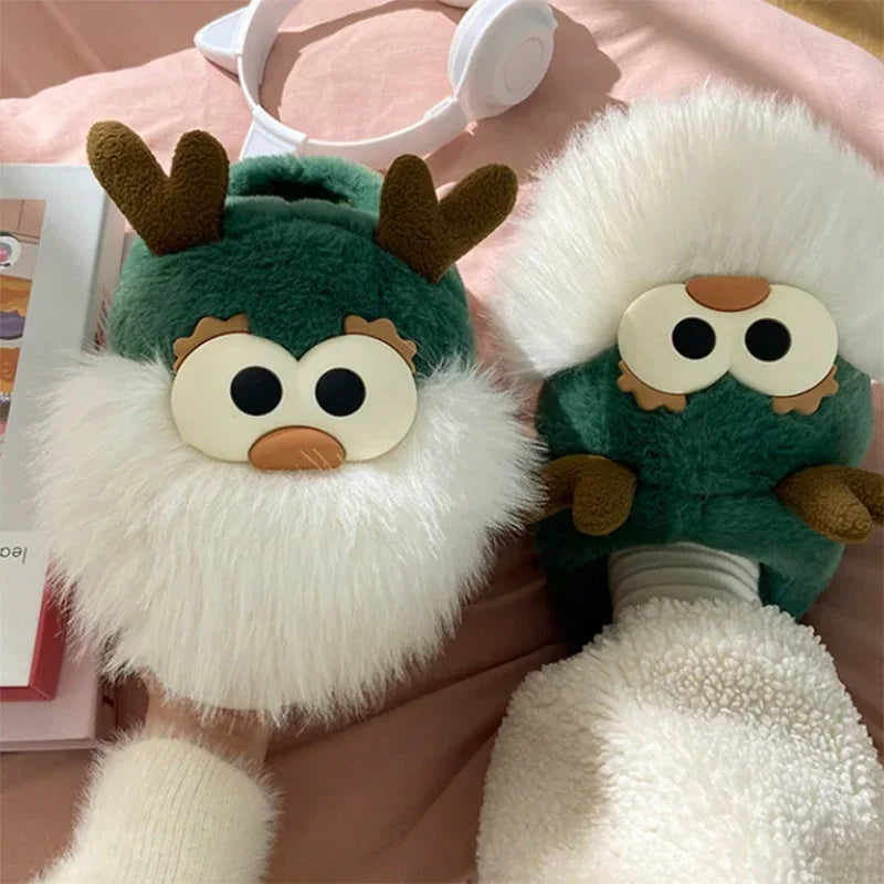 Cute Cartoon Christmas Deer Plush Shoes - Viexta