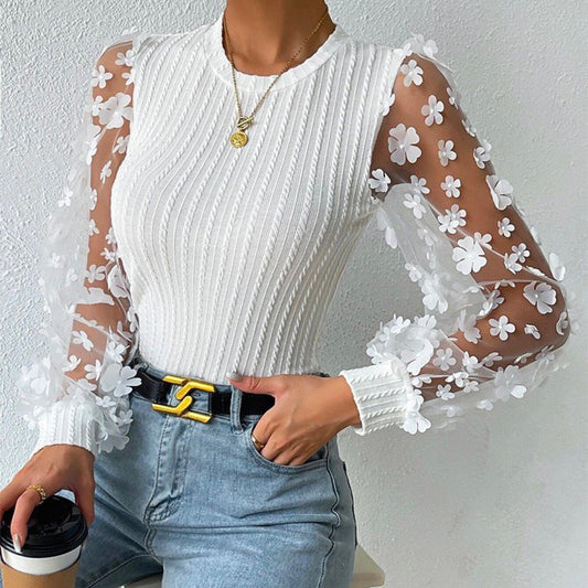 Women's Mesh Small Flower Chiffon Top