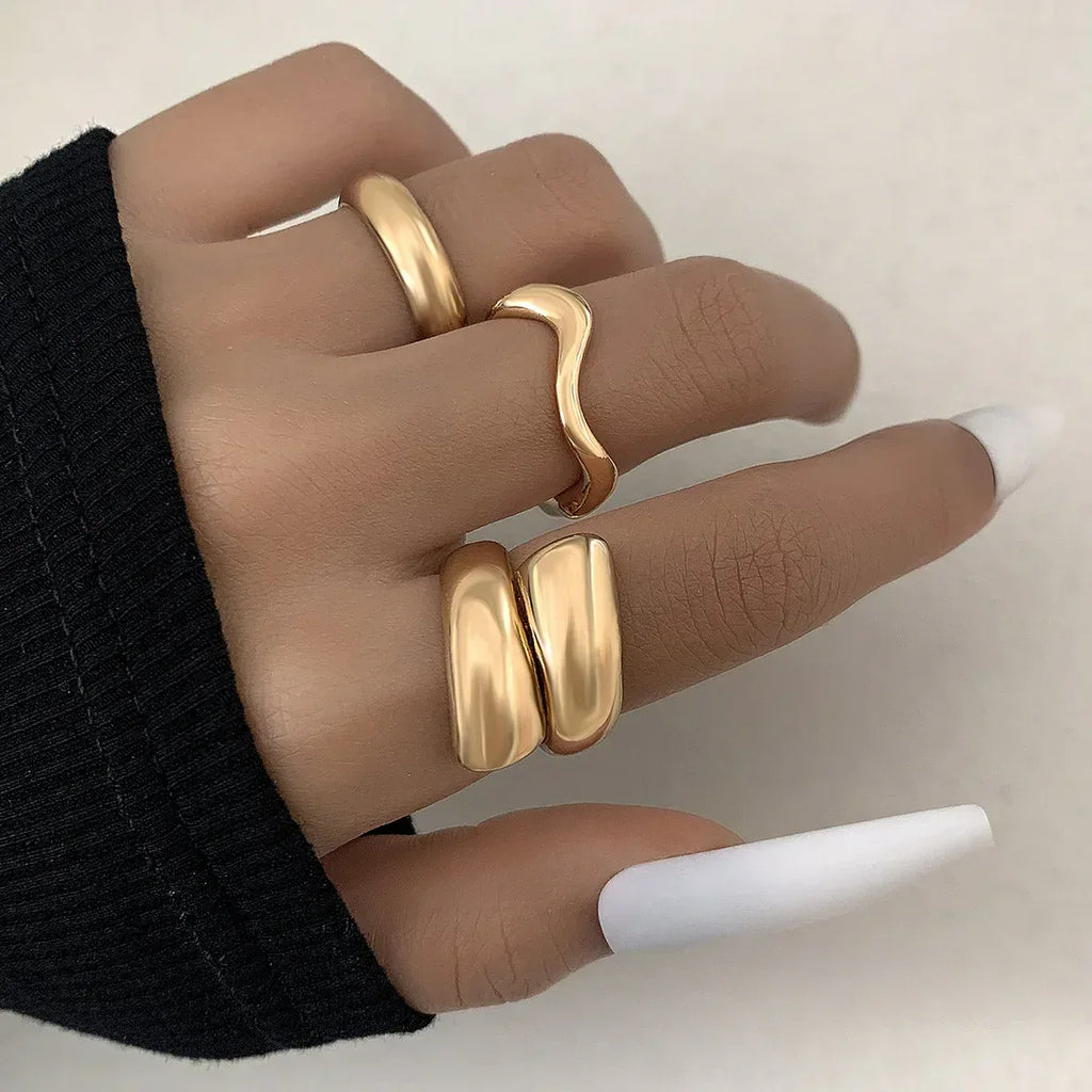 set-wave-bracelet-niche-cross-winding-glossy-ring - Viexta