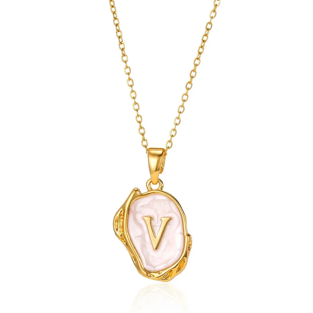 Simple 26 Letters Drop Oil Three-dimensional Necklace - Viexta