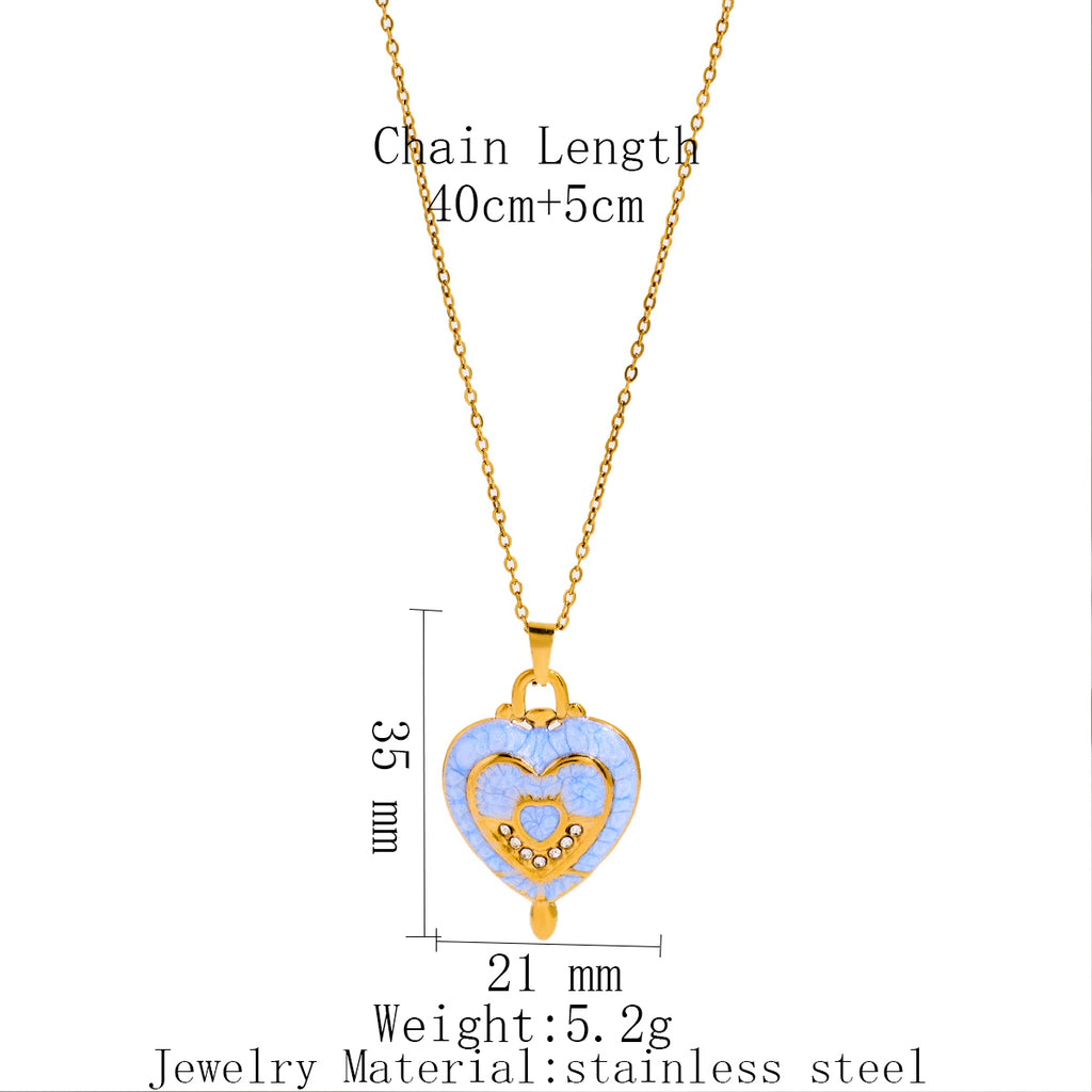 Stainless Steel Oil-dripping Heart-shaped Pendant Necklace