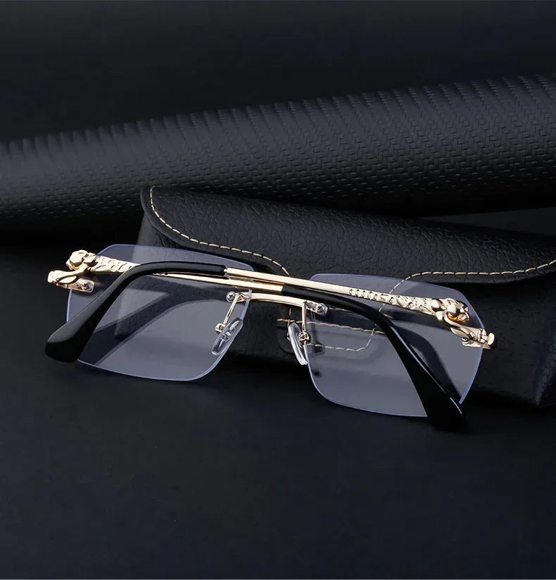 Frameless Trimming Leopard Retro Square Sunglasses - Viexta