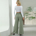 Fashion Straight Wide Leg Pants Elastic High Waist Casual Trousers For Women - Viexta