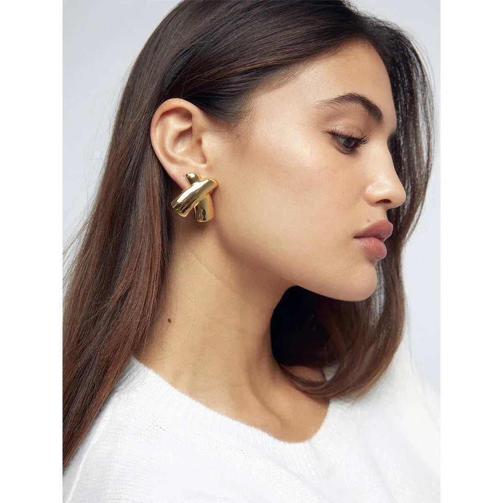 18K Gold Stainless Steel X-shaped Earrings - Viexta