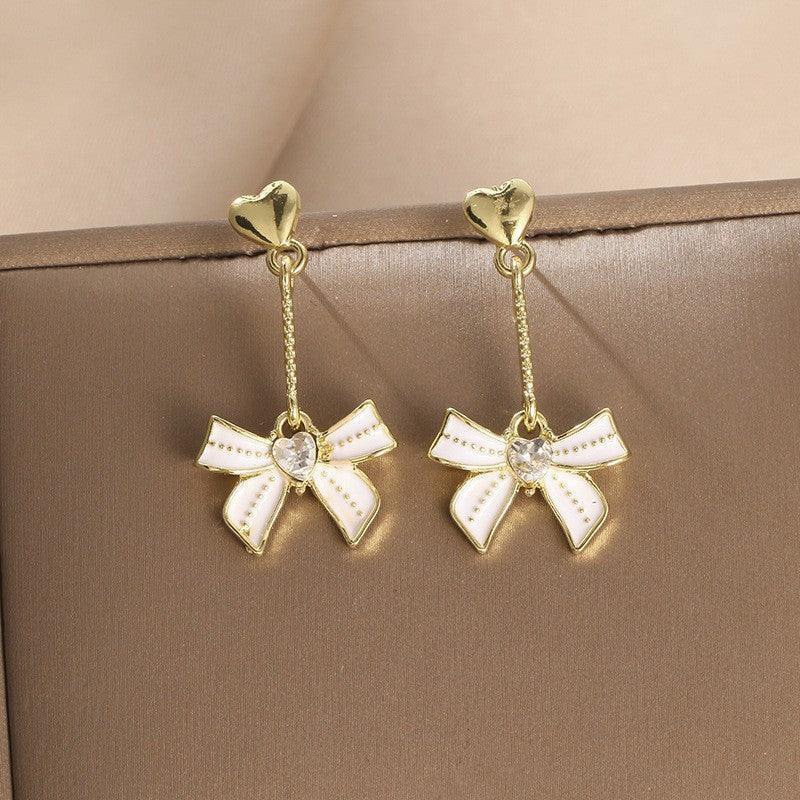 Tassel Drip Oil Bow Earrings - Viexta
