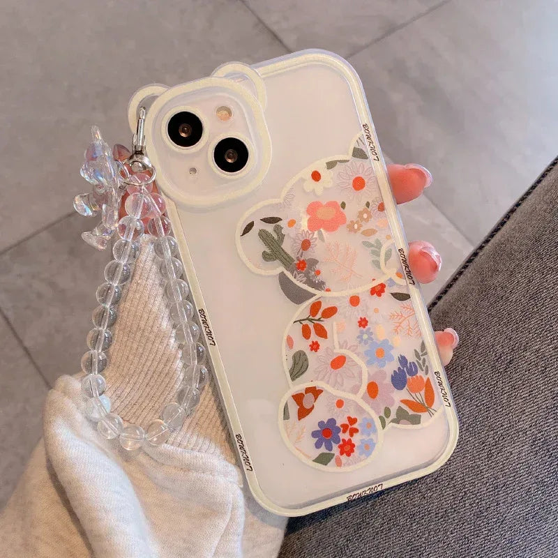 Floral Bear iPhone Case with Charm - Viexta