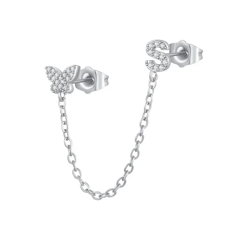 Women's Zircon Butterfly Alphabet One Piece Stud Earrings - Viexta