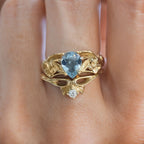 Gold Crown Sea Blue Diamond Ladies Couple Rings