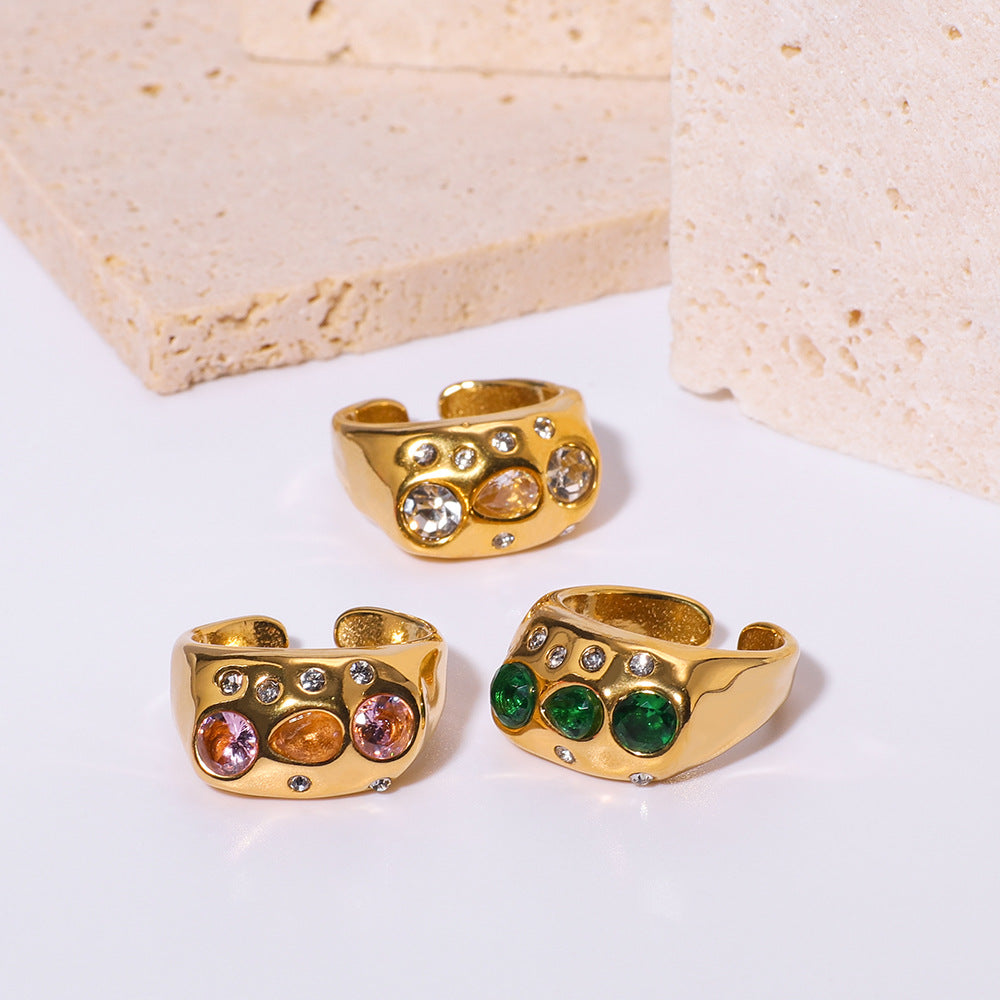 Retro Colorful Diamond Open Adjustable Ring