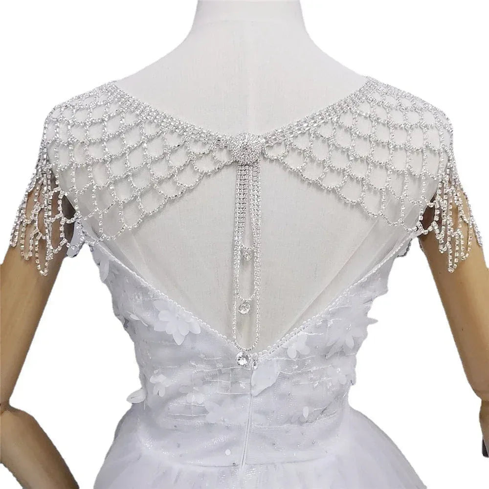 Rhinestone Hollow Out Long Fringe Pendant Shoulder Chain - Viexta