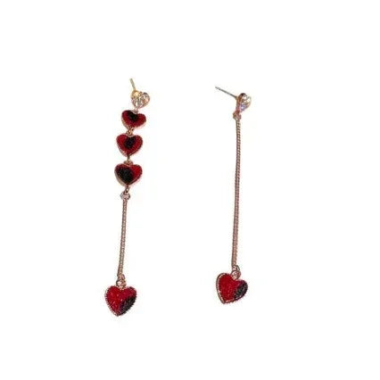 Silver Needle Asymmetric Diamond Love Chain Earrings - Viexta