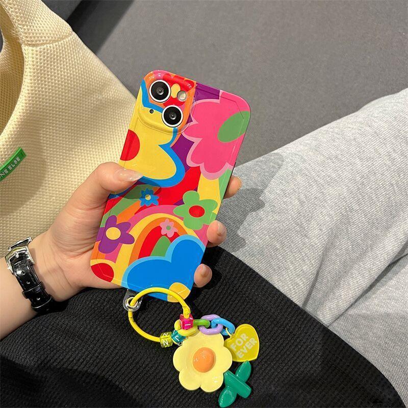 Ins Graffiti Flower iPhone Case with Charms - Viexta