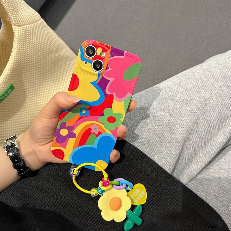 Ins Graffiti Flower iPhone Case with Charms