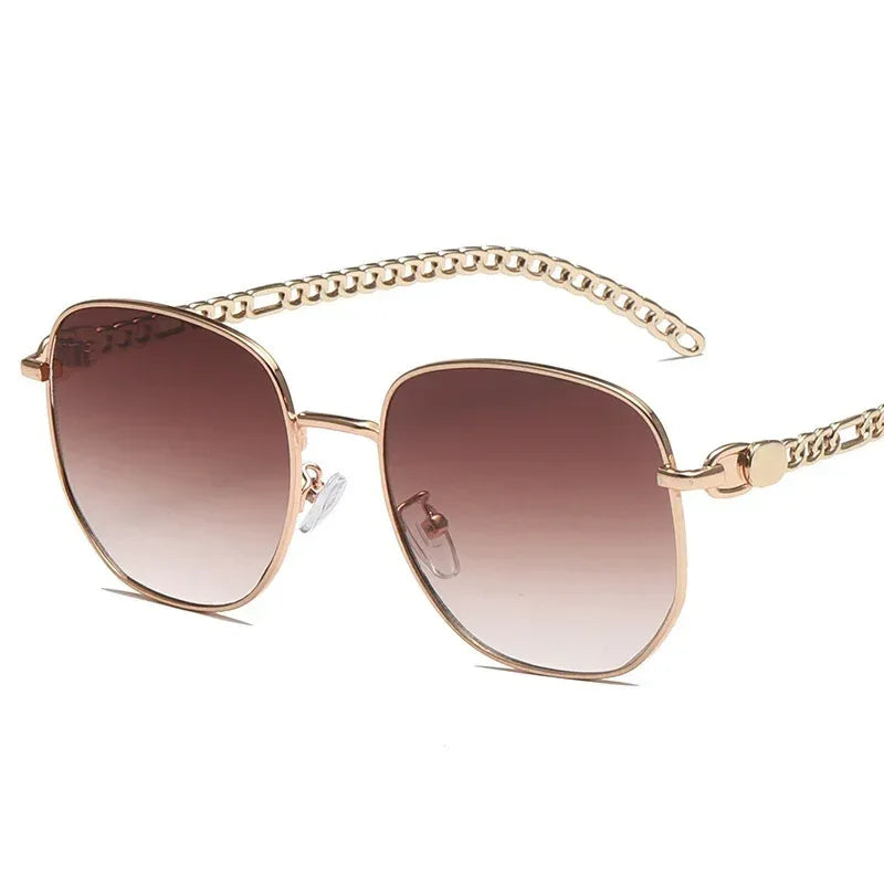 Oval Frame Metal Chain Sunglasses - Viexta