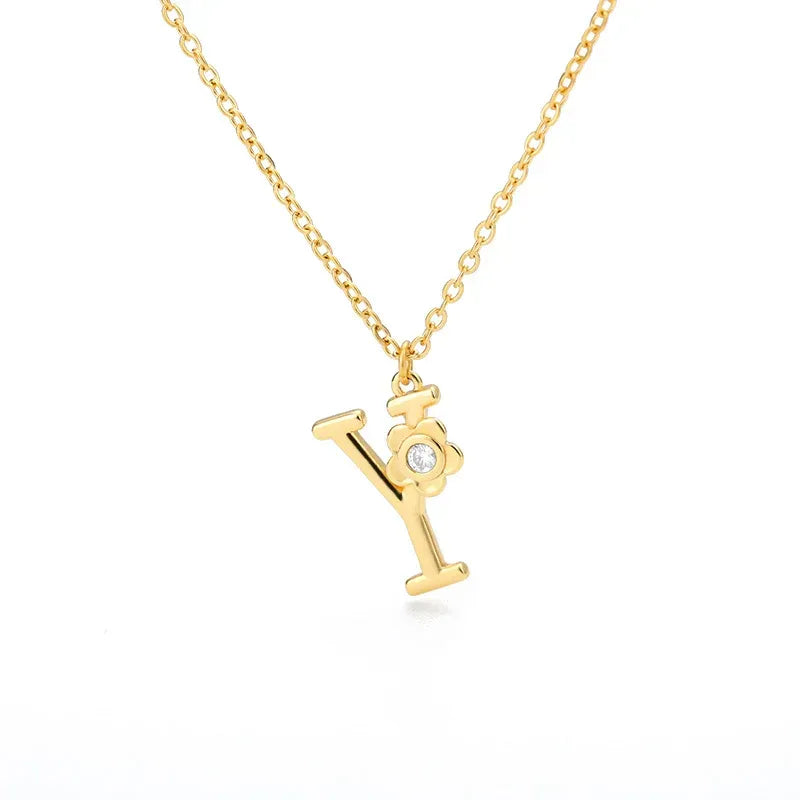 Rose English Alphabet Pendant Necklace - Viexta