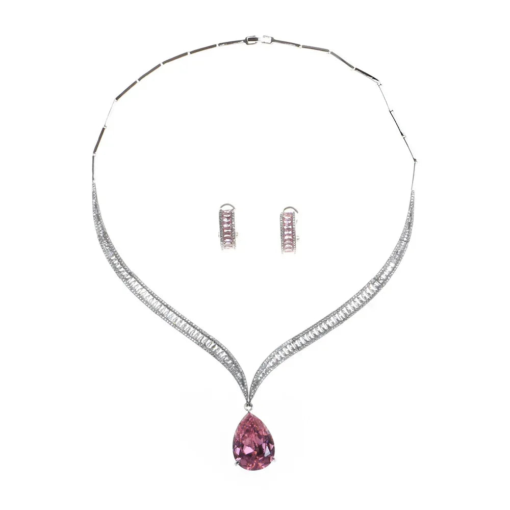 water-drop-zircon-clavicle-necklace-and-earring-set - Viexta