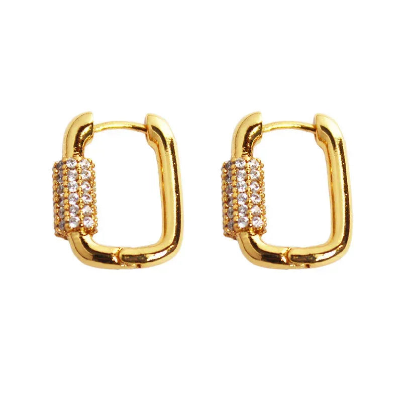 Microset Zircon Square Hoop Earrings - Viexta