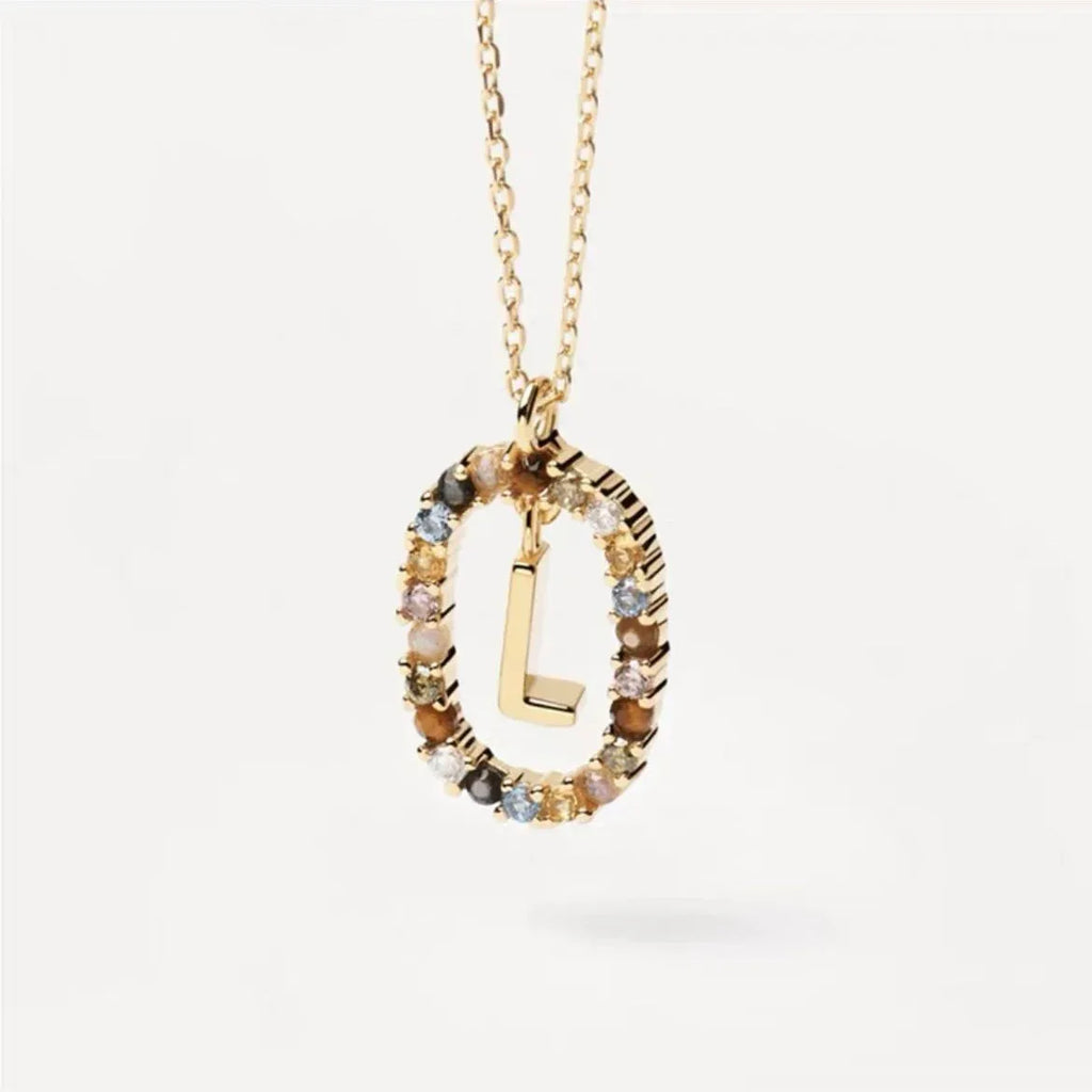 Colored Rhinestone Alphabet Necklace - Viexta