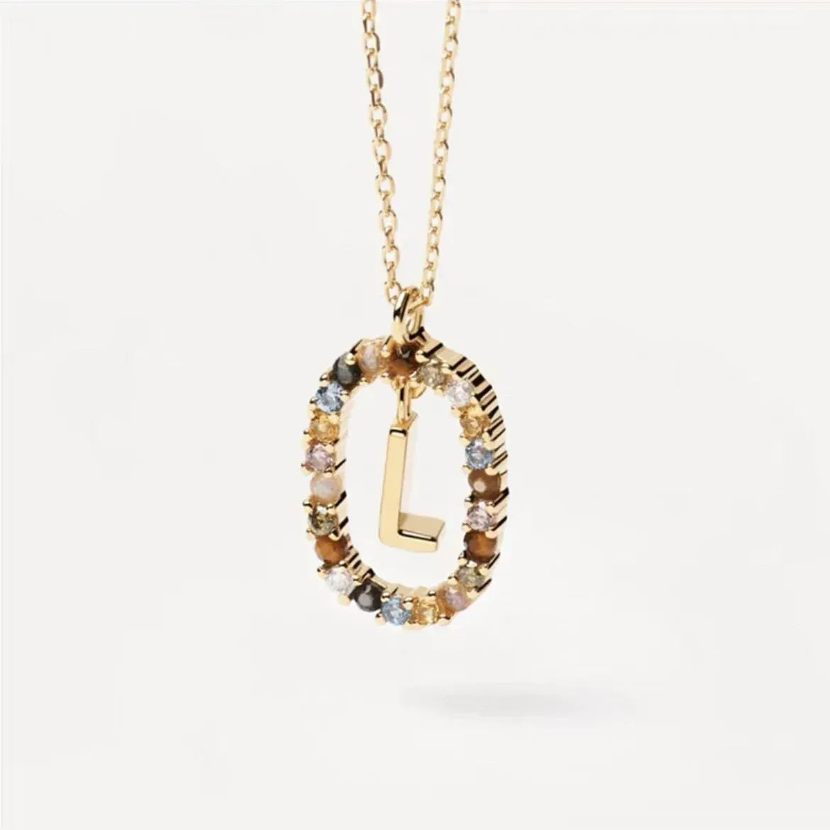 Colored Rhinestone Alphabet Necklace - Viexta