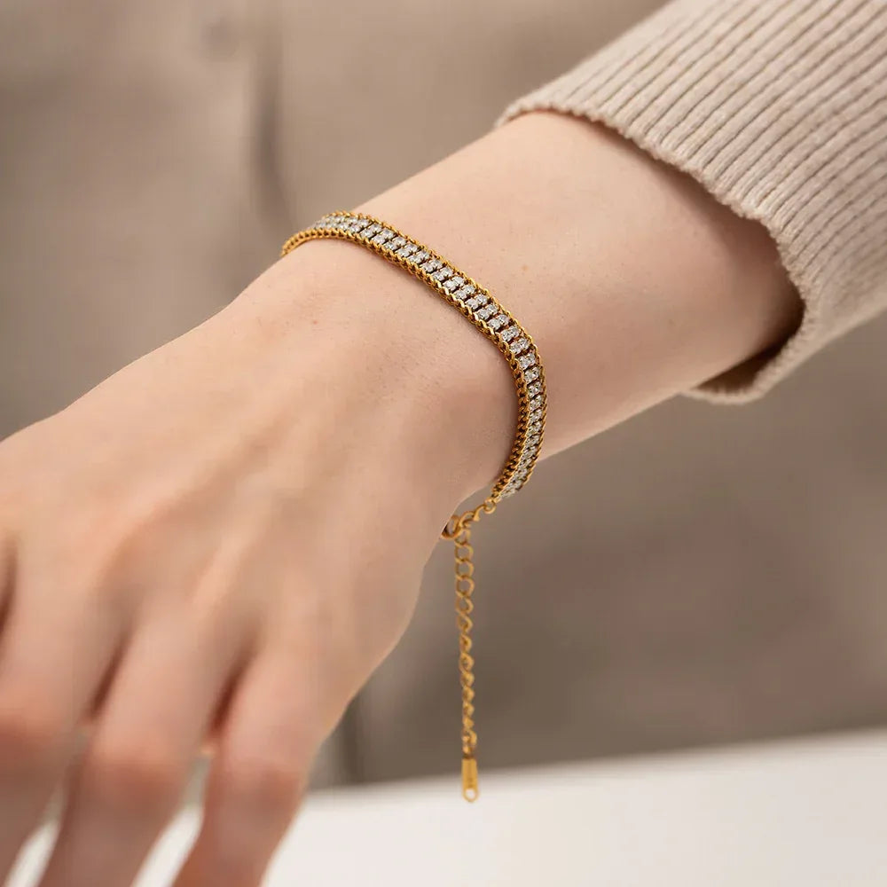 18k-gold-double-layer-white-zircon-bracelet - Viexta