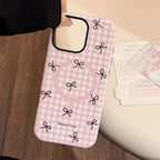 Plaid Bowknot Magnetic Stand iPhone Case