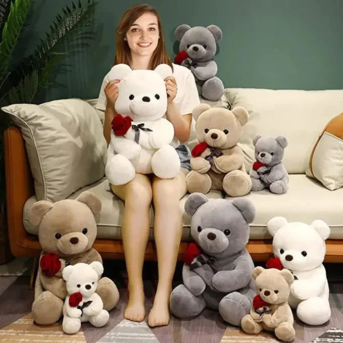 Lovely Hug Roses Teddy Bear Plush Pillow - Viexta