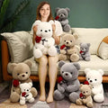 Lovely Hug Roses Teddy Bear Plush Pillow - Viexta