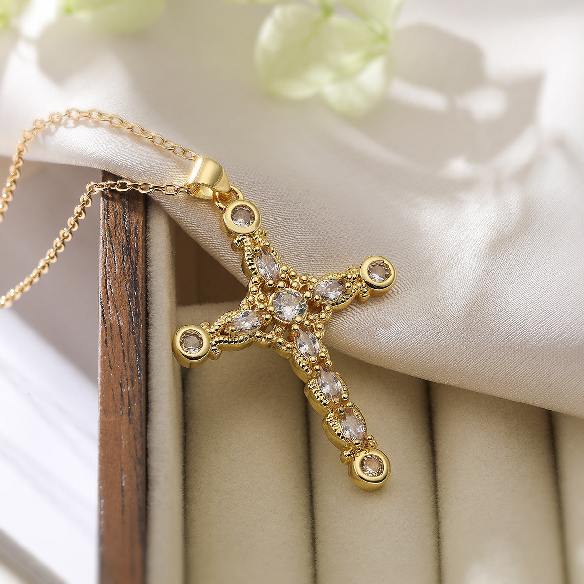 Affordable LuxuryPlated Real Gold Zircon Cross Pendant Necklace