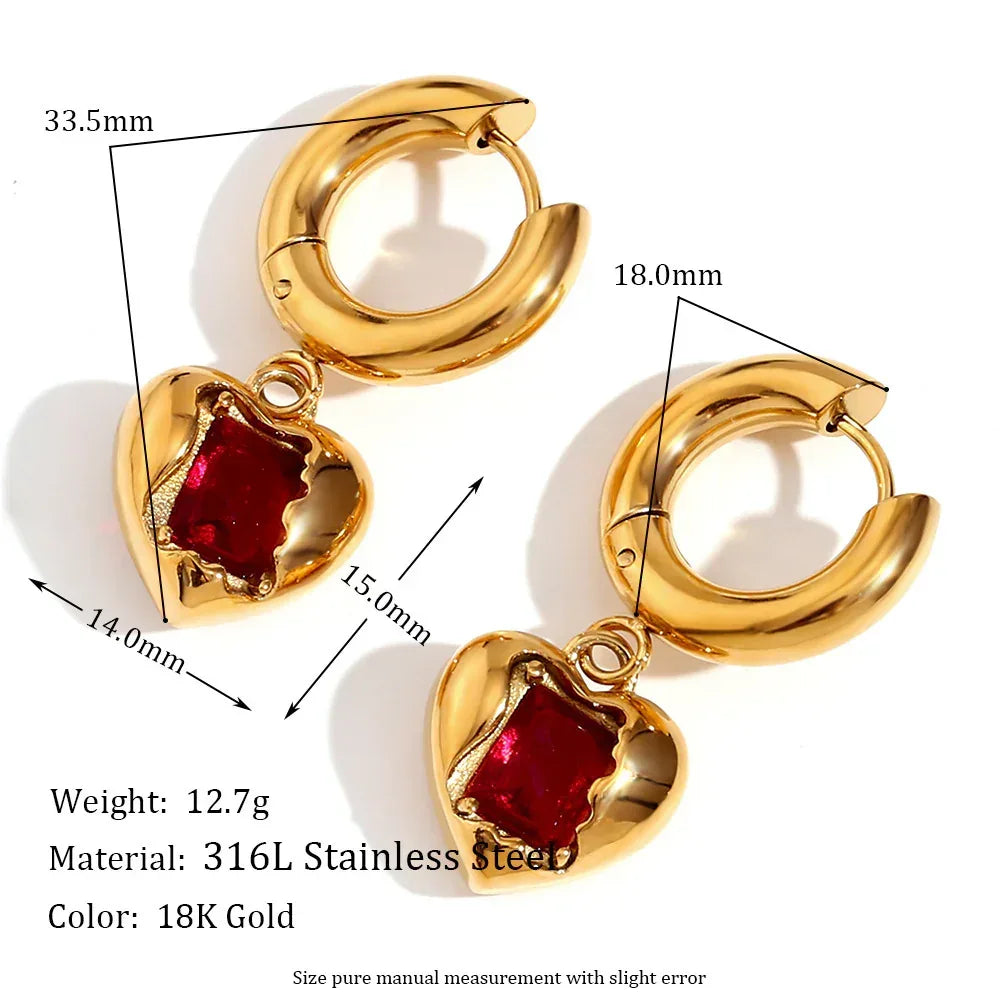 Stainless Steel Peach Heart Zircon Earrings - Viexta