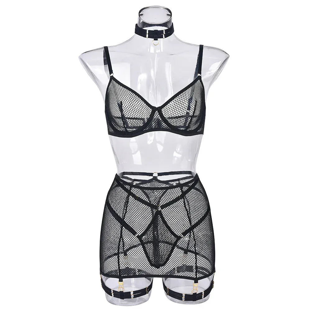 sexy-lingerie-fishnet-sexy-transparent-5-piece-set-for-women - Viexta