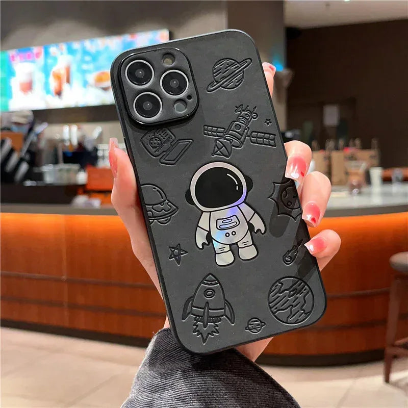 Laser Astronaut Embossed Patch iPhone Case - Viexta