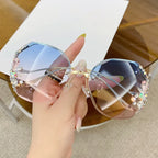 Women's Fashion Rimless Cut Edge Diamond Sunglasses - Viexta