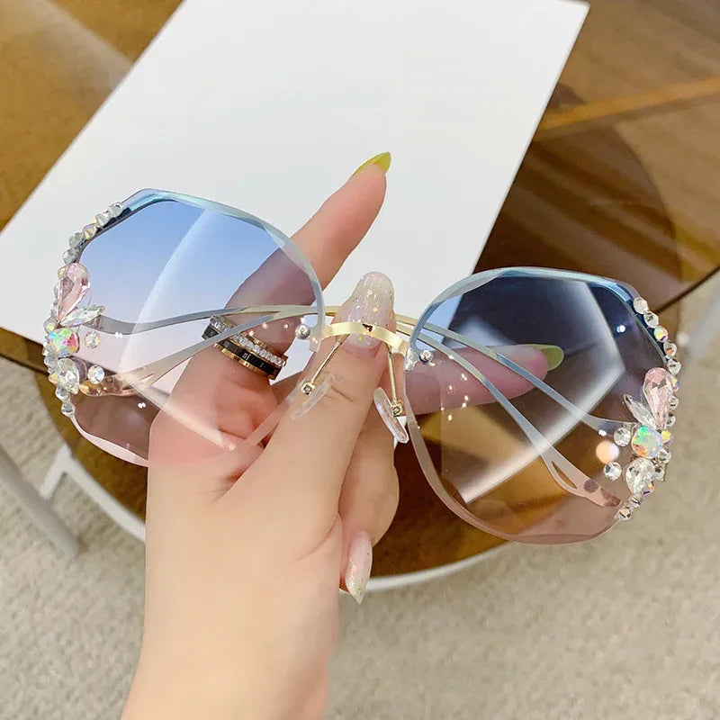Women's Fashion Rimless Cut Edge Diamond Sunglasses - Viexta