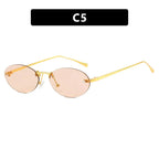 Metal Frameless Oval Rivet Sun Glasses - Viexta