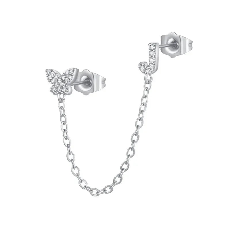 Women's Zircon Butterfly Alphabet One Piece Stud Earrings - Viexta