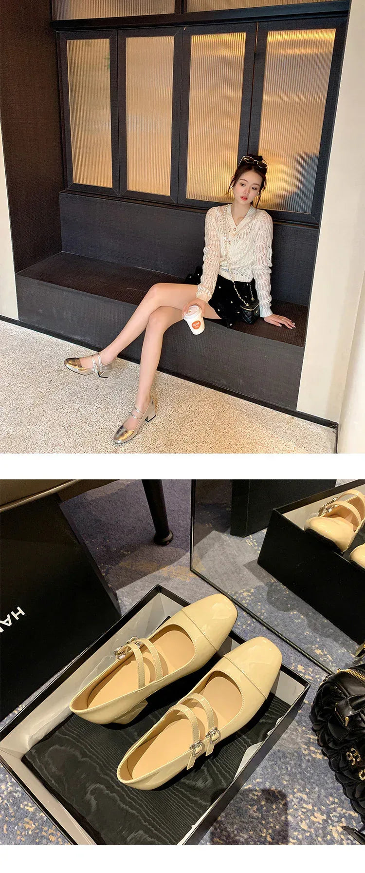 Square Toe Chunky Buckle Mid-heel - Viexta