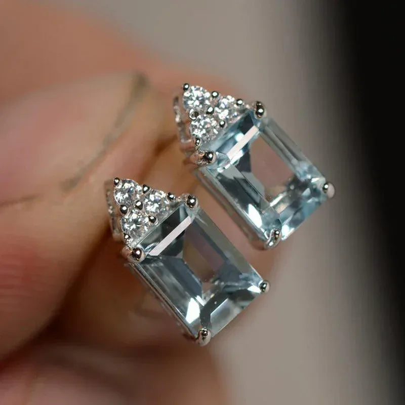 Topaz Sea Blue Zircon Ear Studs - Viexta