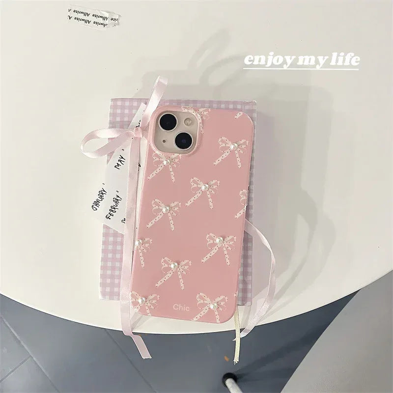 Girl Pearl Bow Stereo iPhone Case - Viexta
