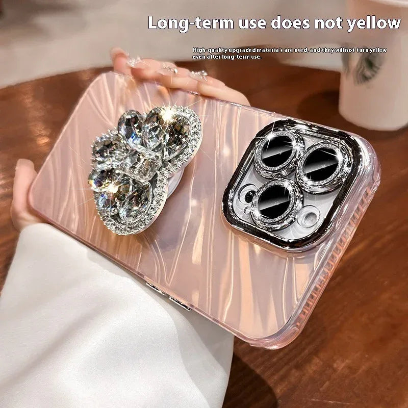 Lens Protector Rhinestone Love Bracket iPhone Case - Viexta